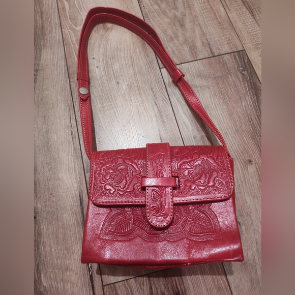 Vtg Tooled Leather Bag RED - Picture 11 of 11